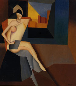 Fillia: Figura e ambiente o Donna seduta, 1926  1927, olio su tela, cm 60 x 57,5