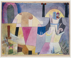 Paul Klee, Panorama con le Colonne Nere, 1919 Landschaft mit den Schwarzen Saeulen, 1919 Black Columns in a Landscape, 1919 Acquerello, penna e inchiostro su carta, 20,4 x 26,3 cm The Metropolitan Museum of Art, New York. The Berggruen Klee Collection, 1987 (1987.455.1) Photograph  1986 The Metropolitan Museum